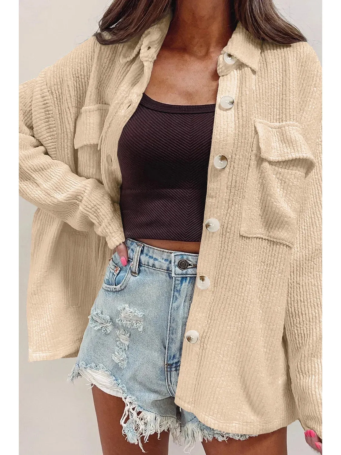 NicholesGifts Women Button Up Long Sleeve Shacket