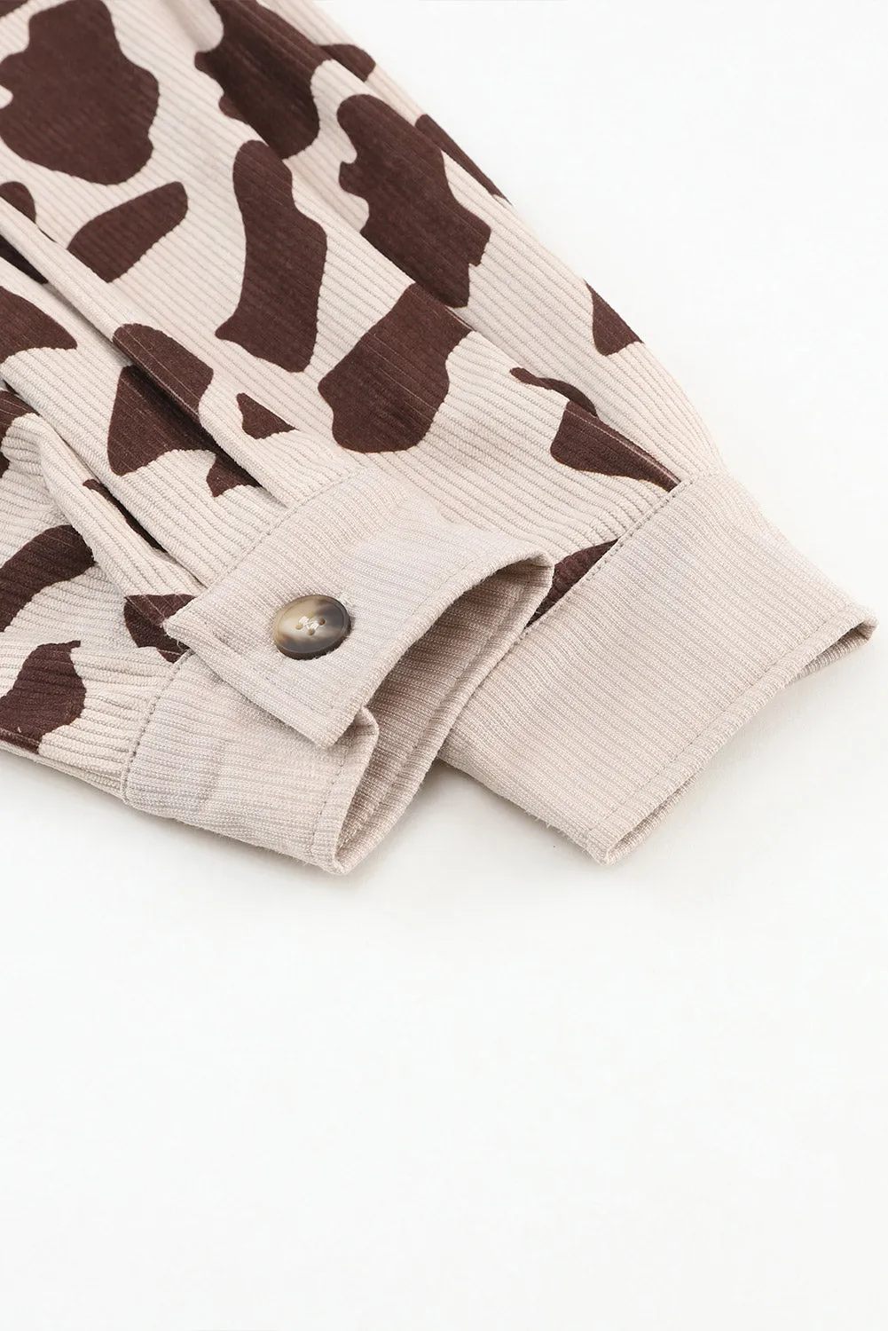NicholesGifts Women Cow Print Button Up Corduroy Shacket