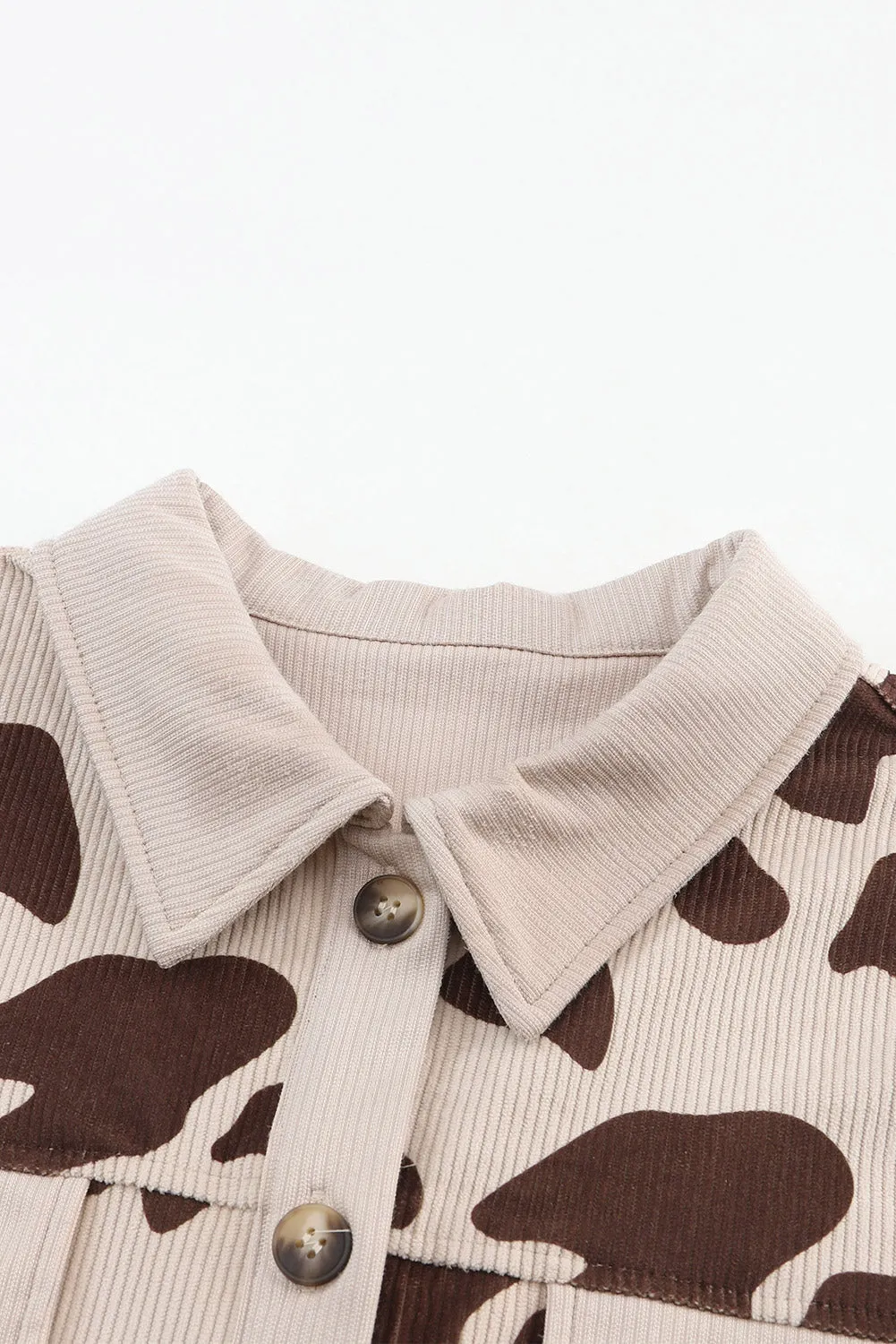 NicholesGifts Women Cow Print Button Up Corduroy Shacket