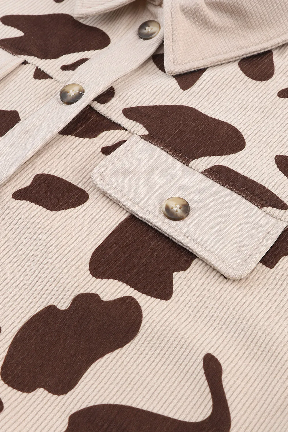 NicholesGifts Women Cow Print Button Up Corduroy Shacket