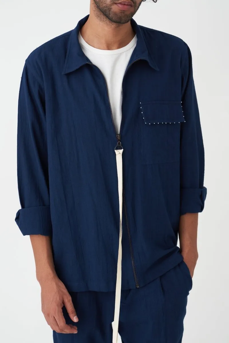 Patch Pocket Shacket- Navy