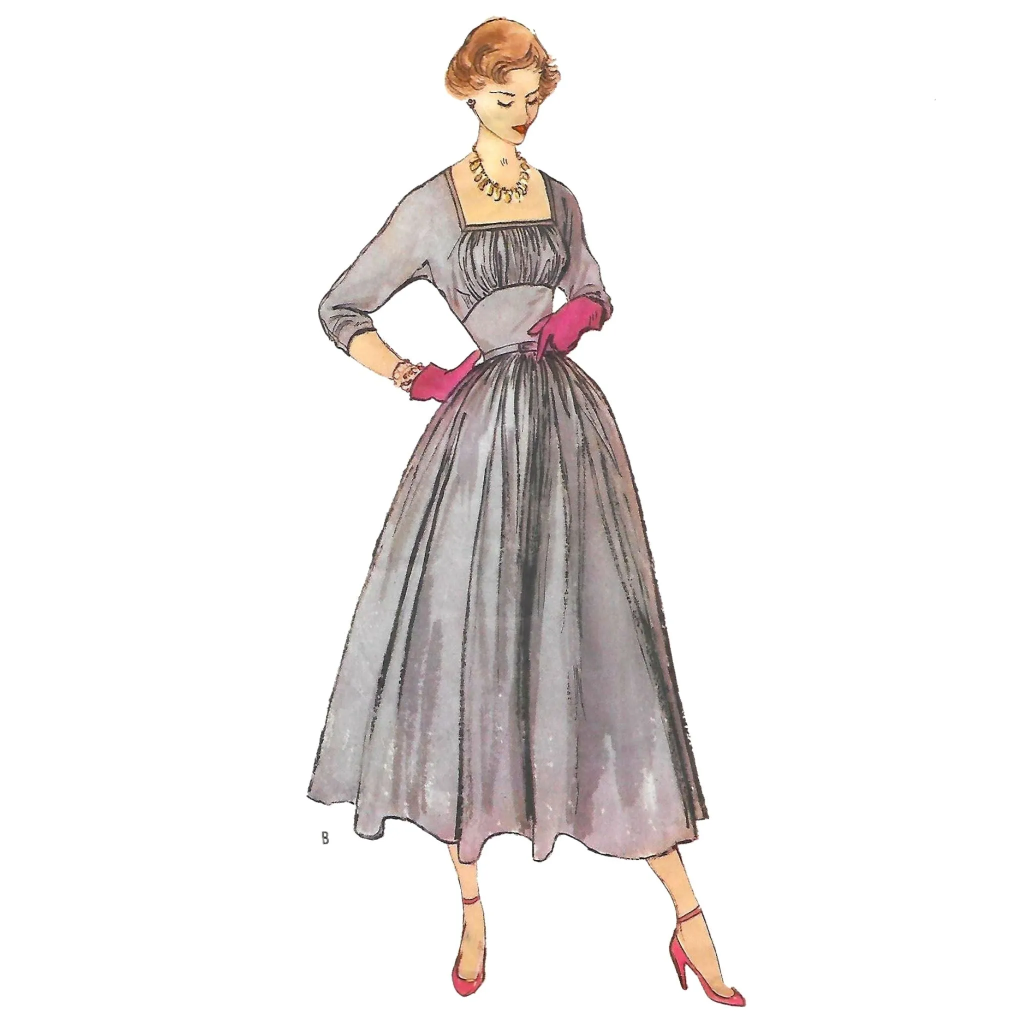 PDF - Vintage 1950s Pattern - One-piece Afternoon Dress - -  Bust Bust: 30" (76.2cm) - Instantly  Print at Home