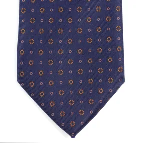 Self-tipped navy repp silk tie, copper neat prints