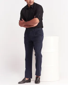 Single Pleated Relaxed Fit Garment Dyed - Navy