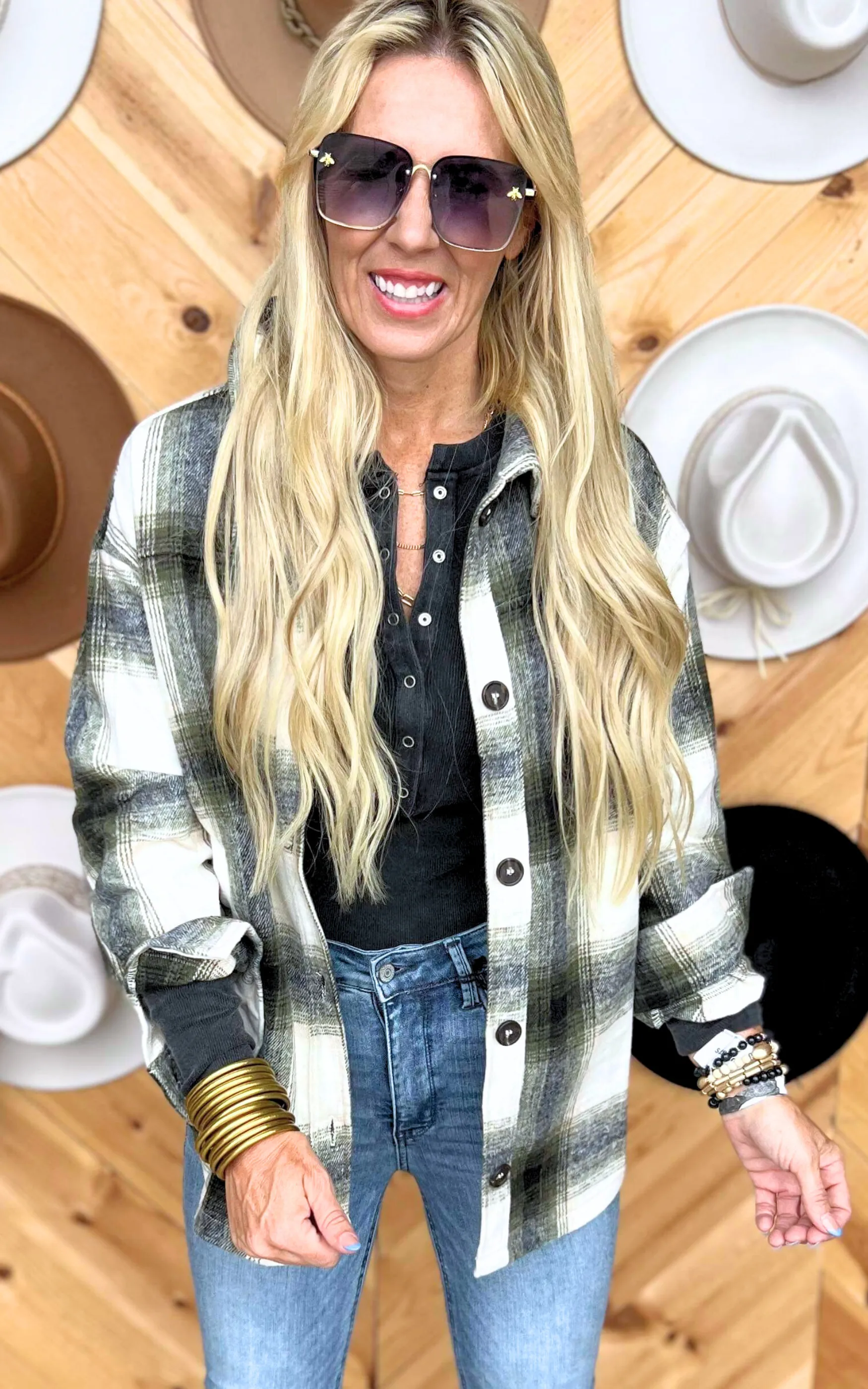 Stay Cozy Oversized Plaid Shacket - Olive - Final Sale