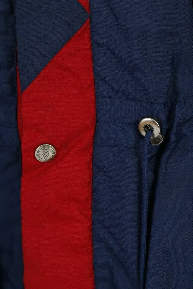 Umbro Mens 2XL Jacket Navy Vintage Nylon Waterproof Oldschool Parka Hidden Hood