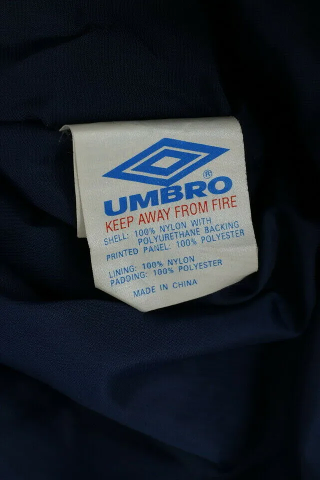 Umbro Mens 2XL Jacket Navy Vintage Nylon Waterproof Oldschool Parka Hidden Hood