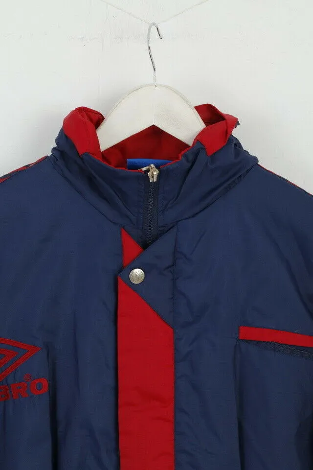Umbro Mens 2XL Jacket Navy Vintage Nylon Waterproof Oldschool Parka Hidden Hood