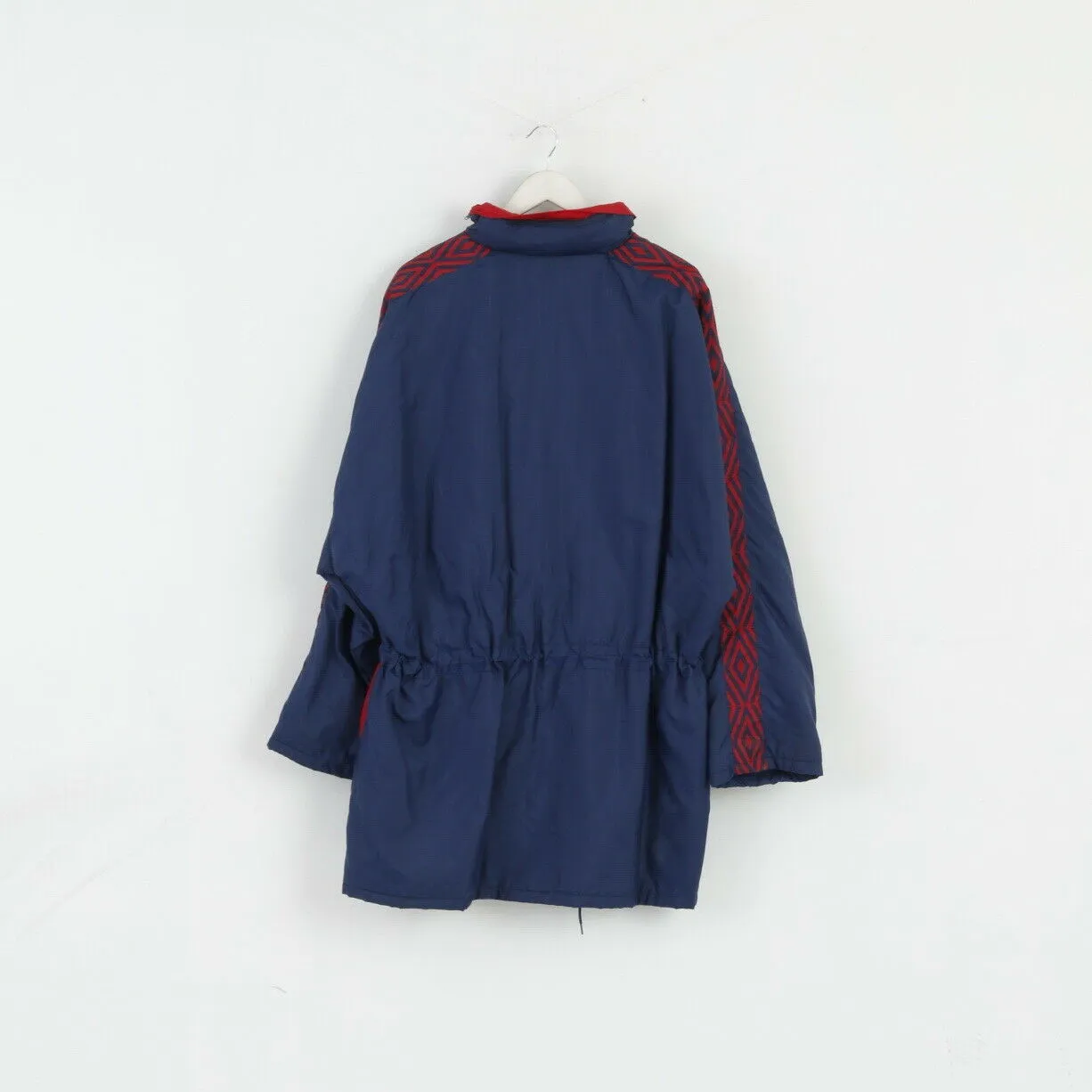 Umbro Mens 2XL Jacket Navy Vintage Nylon Waterproof Oldschool Parka Hidden Hood