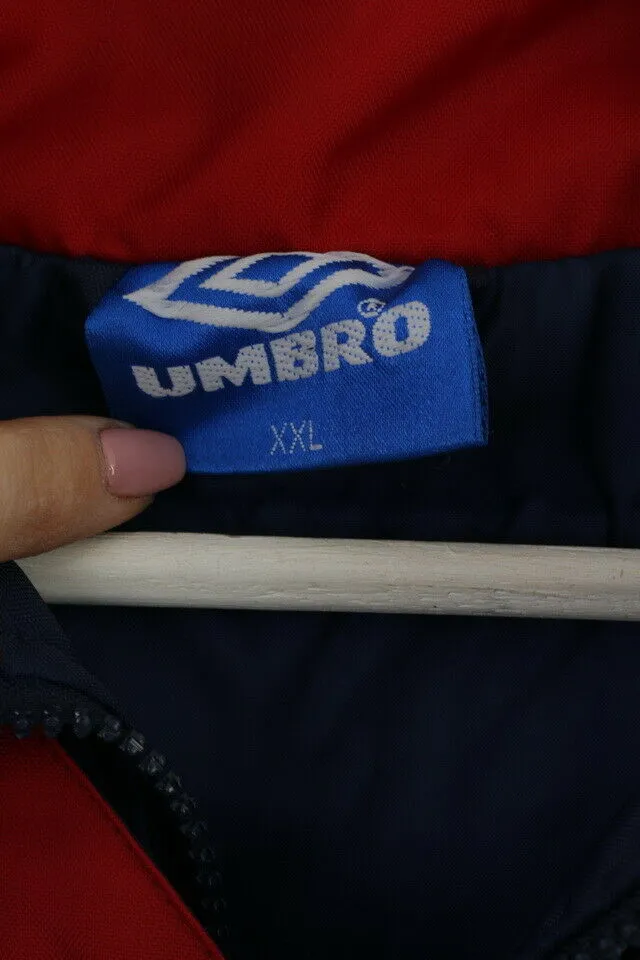Umbro Mens 2XL Jacket Navy Vintage Nylon Waterproof Oldschool Parka Hidden Hood