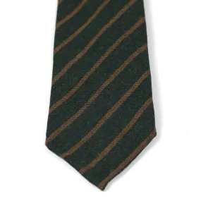 Untipped and handrolled dark green cashmere and silk tie, copper stripes