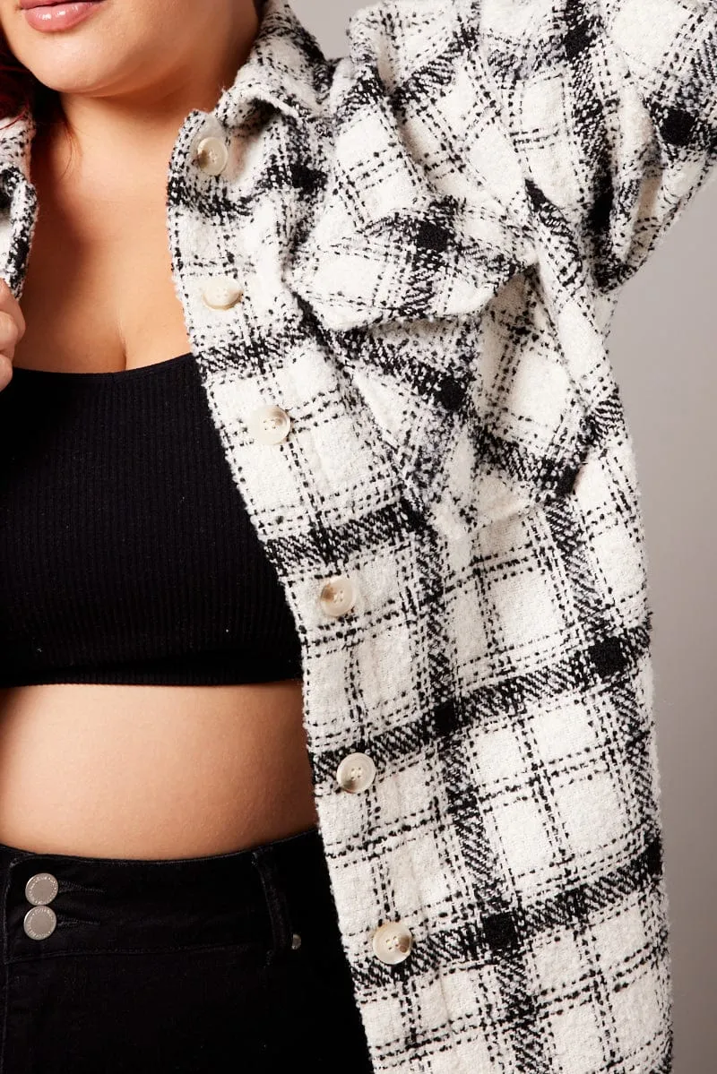 White Check Relaxed Shirt Long Sleeve Shacket