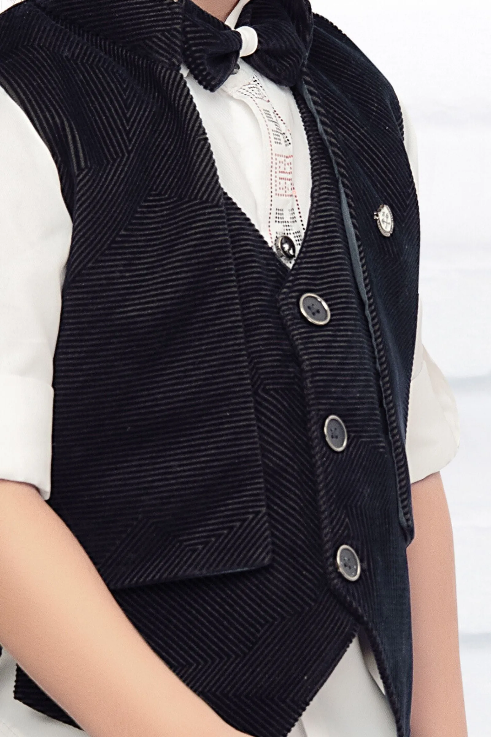 White with Navy Blue Waist Coat and Set for Boys