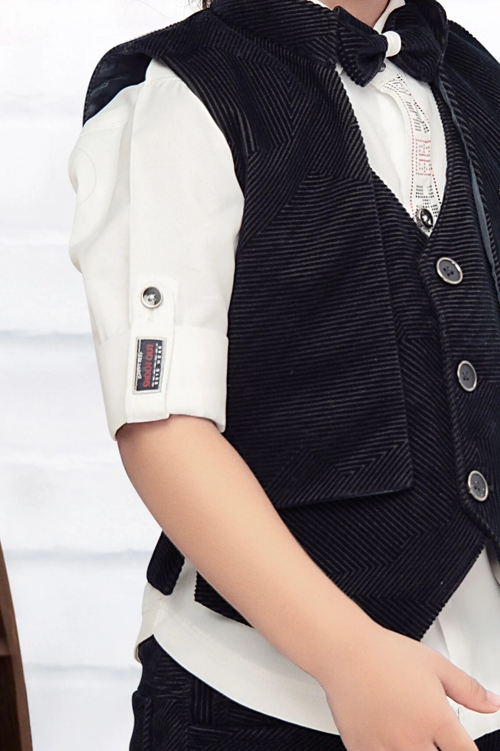 White with Navy Blue Waist Coat and Set for Boys