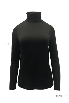 WOMENS 100% MERINO (210) LONG SLEEVE HIGH NECK TOP OLIVE