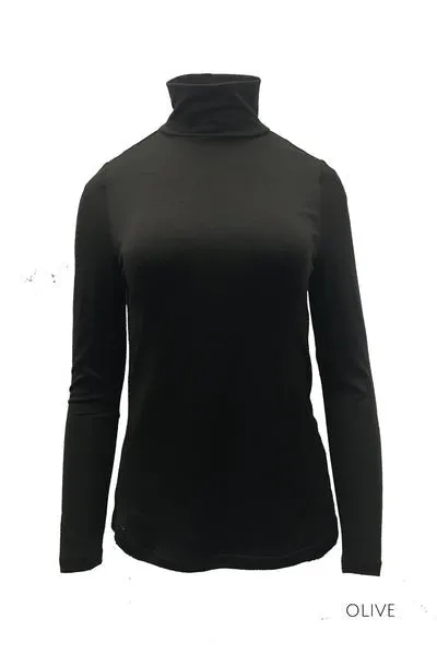WOMENS 100% MERINO (210) LONG SLEEVE HIGH NECK TOP OLIVE