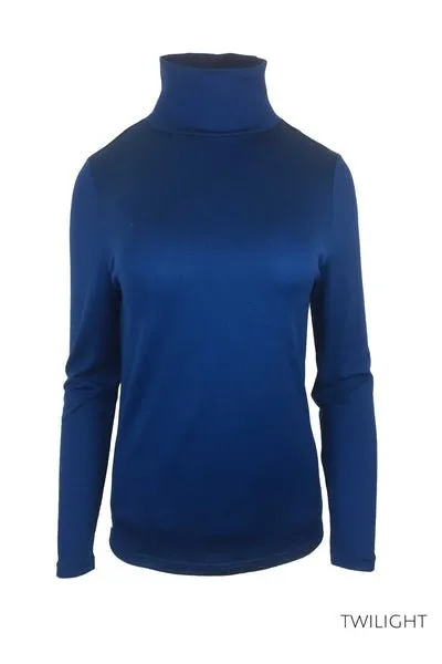 WOMENS 100% MERINO (210) LONG SLEEVE HIGH NECK TOP TWILIGHT EBAS515