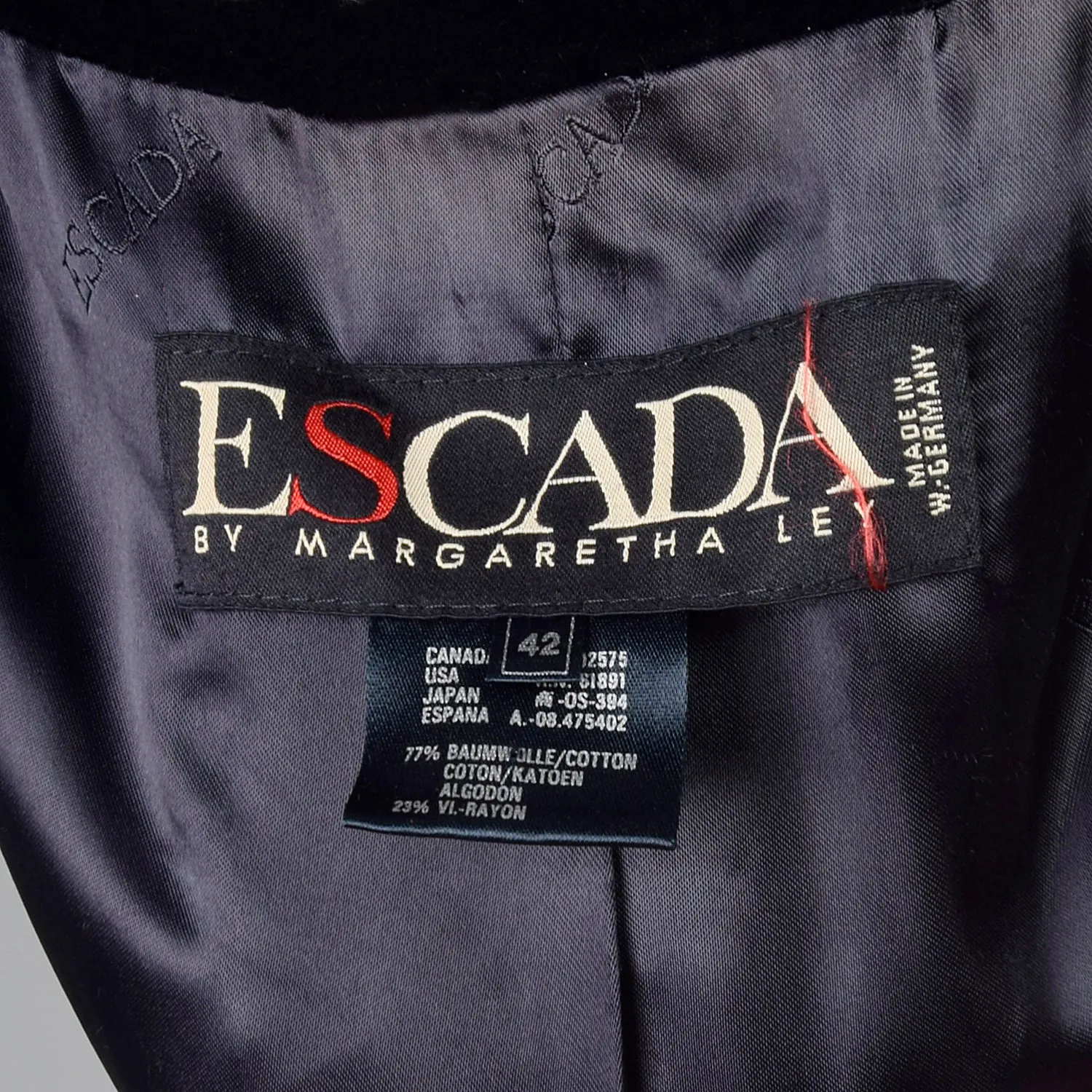 XL Escada 1980s Navy Blue Velvet Parka Coat