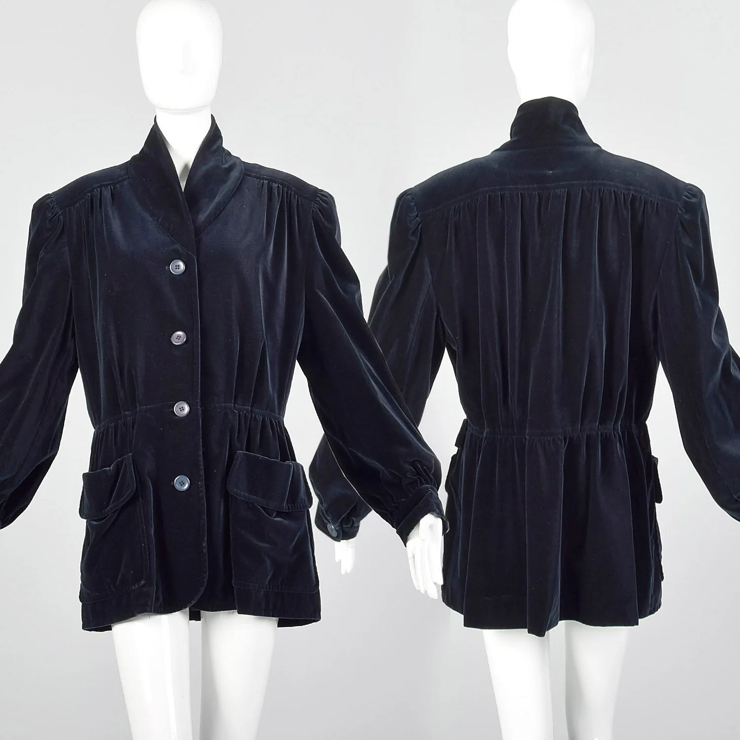 XL Escada 1980s Navy Blue Velvet Parka Coat