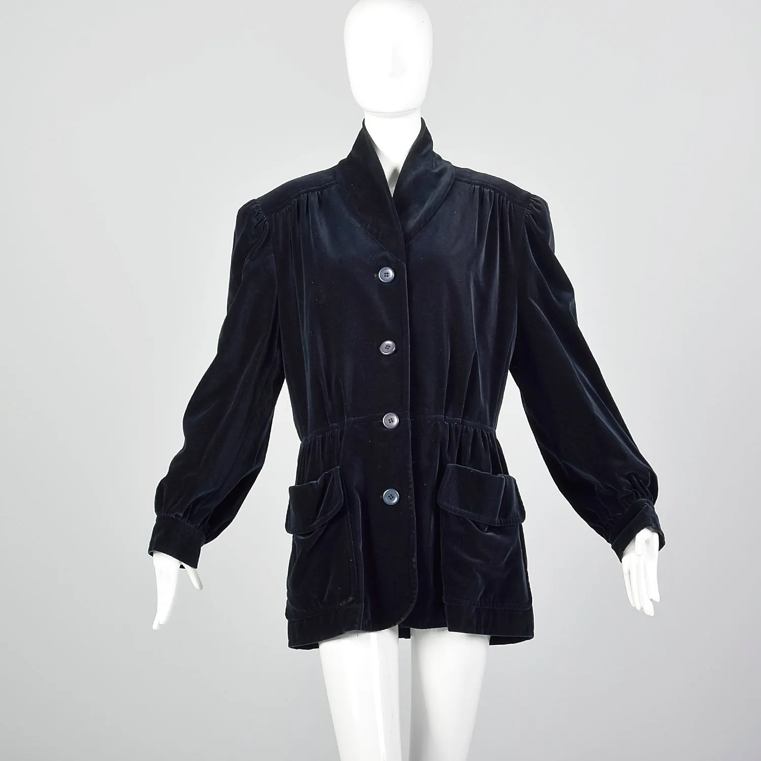XL Escada 1980s Navy Blue Velvet Parka Coat