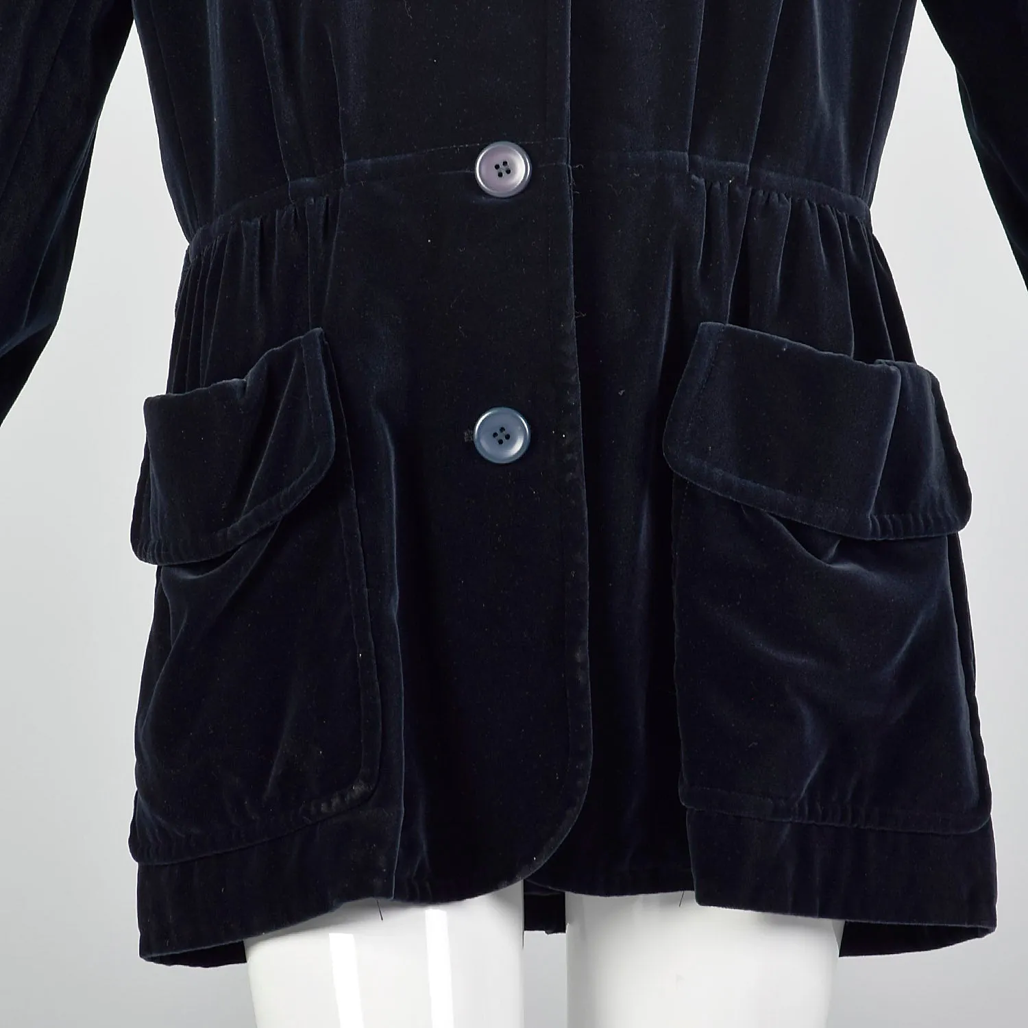 XL Escada 1980s Navy Blue Velvet Parka Coat