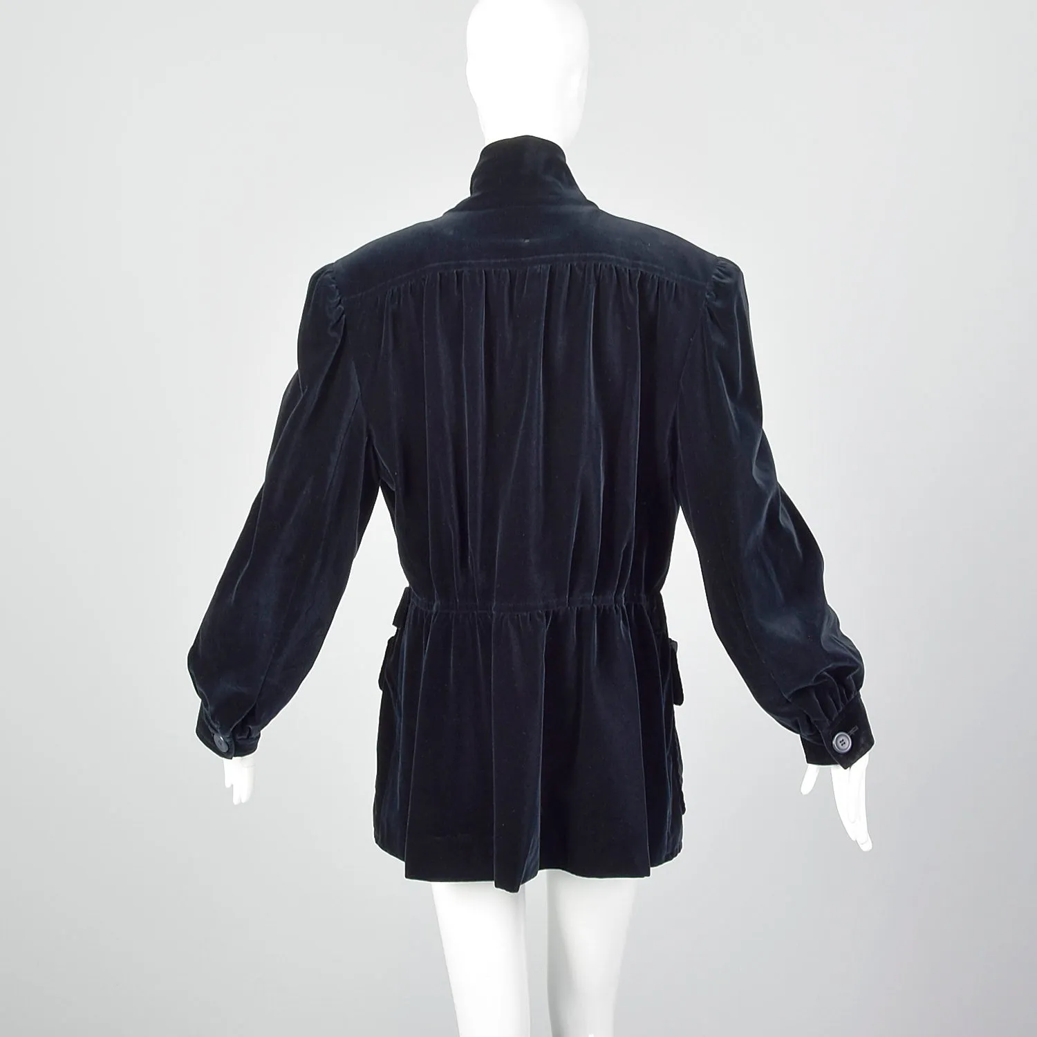XL Escada 1980s Navy Blue Velvet Parka Coat
